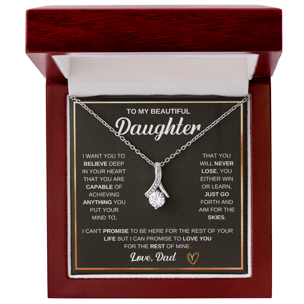 To My Beautiful Daughter Alluring Beauty Necklace — Win or Learn Aim for the Skies — Gift from Dad