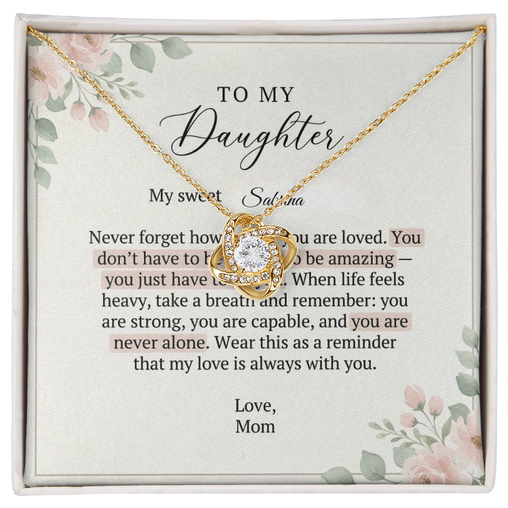 To My Daughter - Love Knot Necklace | Custom Name Message Card | Heartfelt Gift |