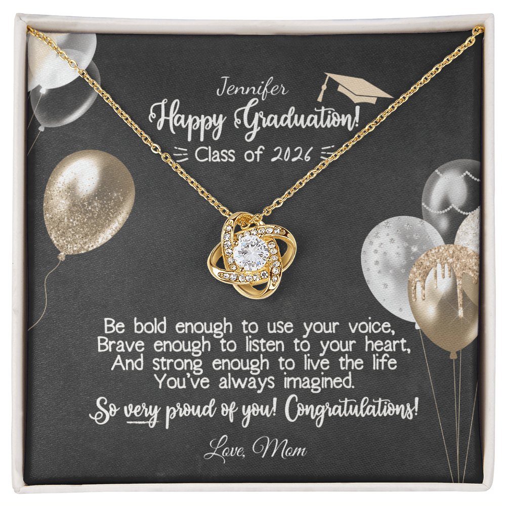 Happy Graduation - Love Knot Necklace | Class of 2026 Custom Name Gift | Proud of You Jewelry