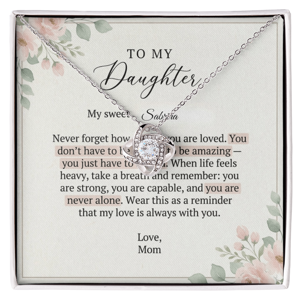 To My Daughter - Love Knot Necklace | Custom Name Message Card | Heartfelt Gift |