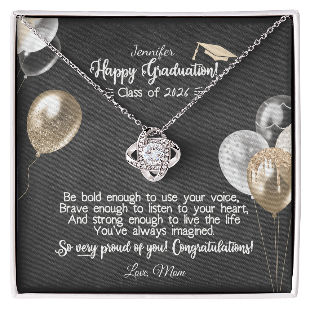 Happy Graduation - Love Knot Necklace | Class of 2026 Custom Name Gift | Proud of You Jewelry