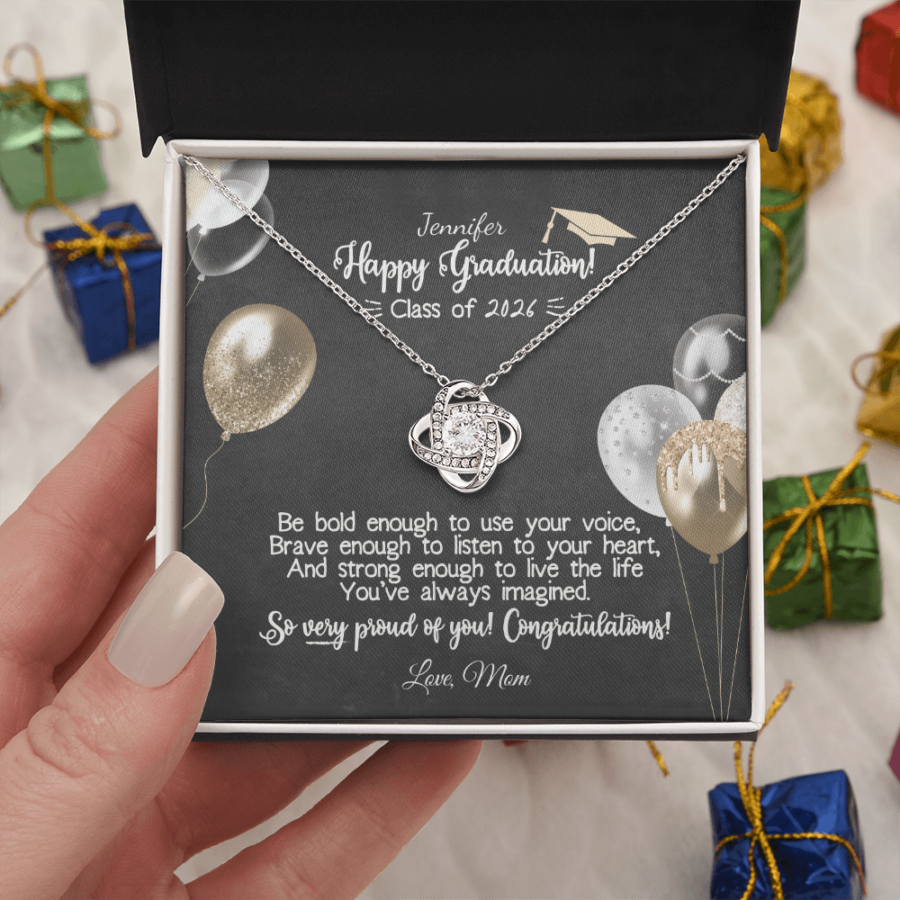 Happy Graduation - Love Knot Necklace | Class of 2026 Custom Name Gift | Proud of You Jewelry