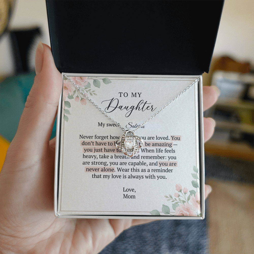 To My Daughter - Love Knot Necklace | Custom Name Message Card | Heartfelt Gift |