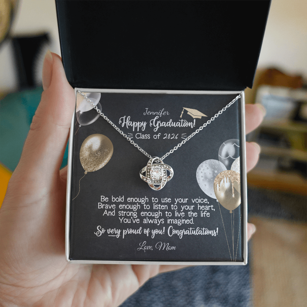 Happy Graduation - Love Knot Necklace | Class of 2026 Custom Name Gift | Proud of You Jewelry