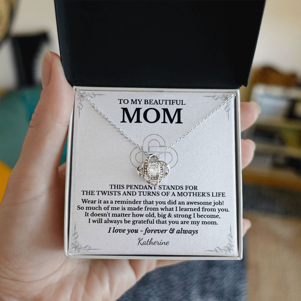 To My Beautiful Mom - Love Knot necklace (Personalized Sign-Off)