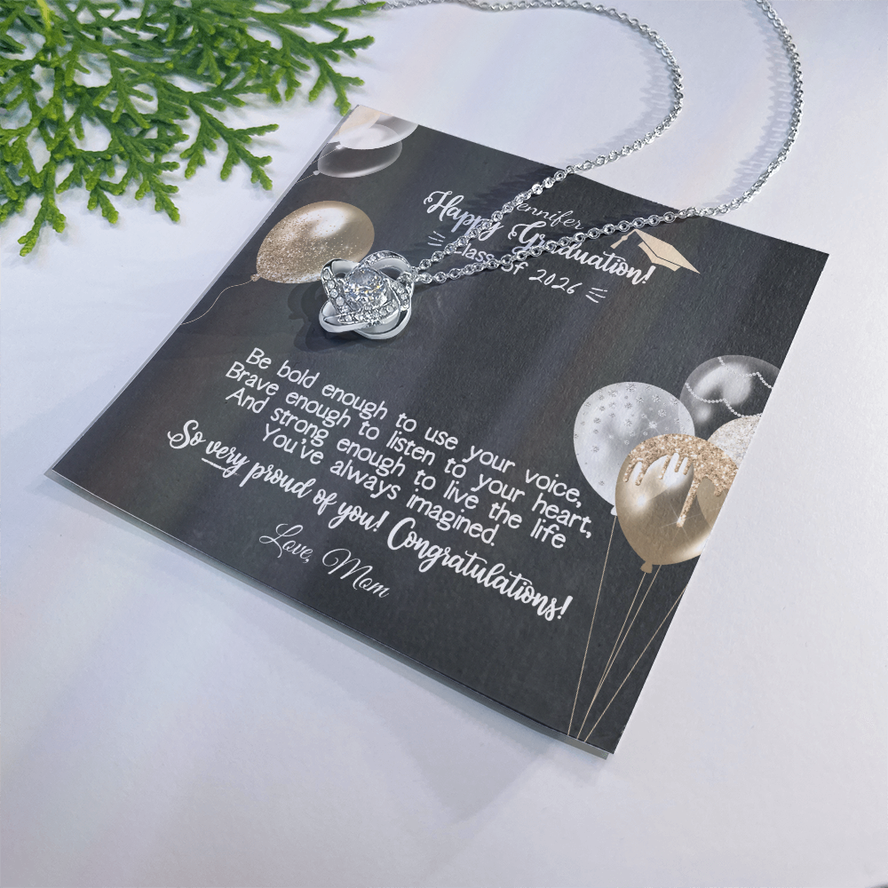 Happy Graduation - Love Knot Necklace | Class of 2026 Custom Name Gift | Proud of You Jewelry