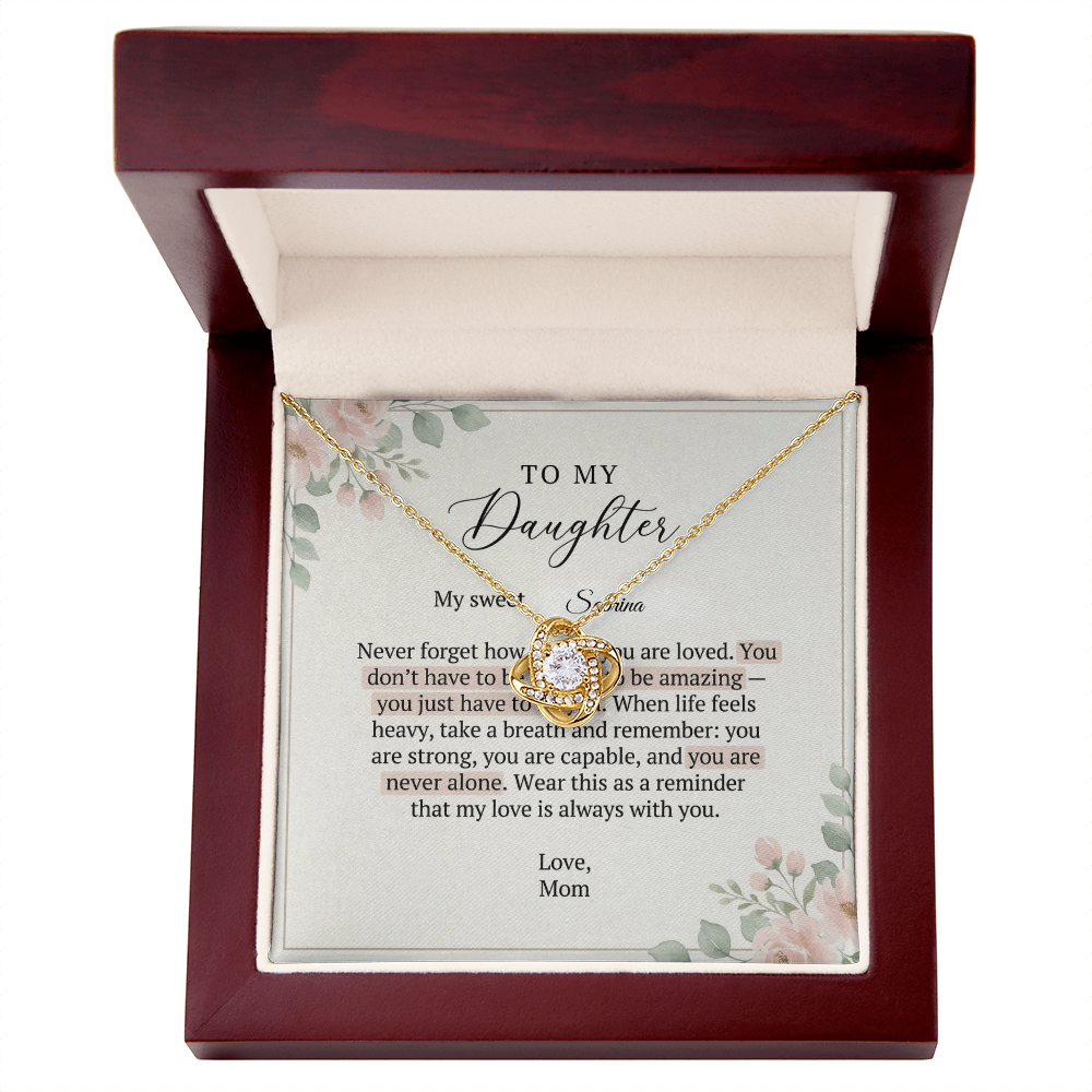To My Daughter - Love Knot Necklace | Custom Name Message Card | Heartfelt Gift |