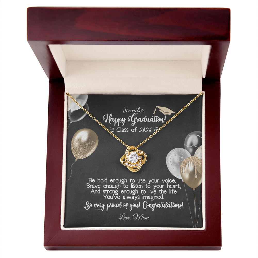 Happy Graduation - Love Knot Necklace | Class of 2026 Custom Name Gift | Proud of You Jewelry