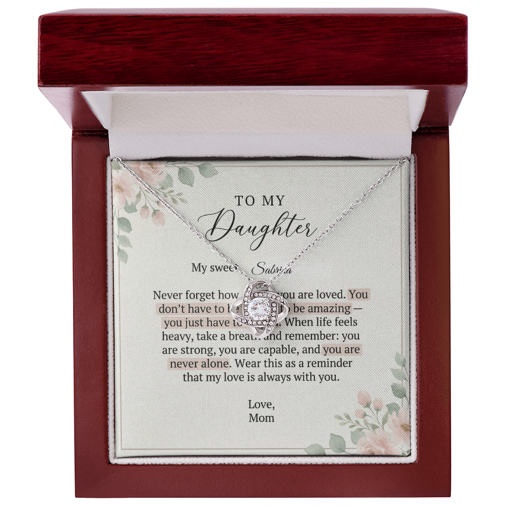 To My Daughter - Love Knot Necklace | Custom Name Message Card | Heartfelt Gift |