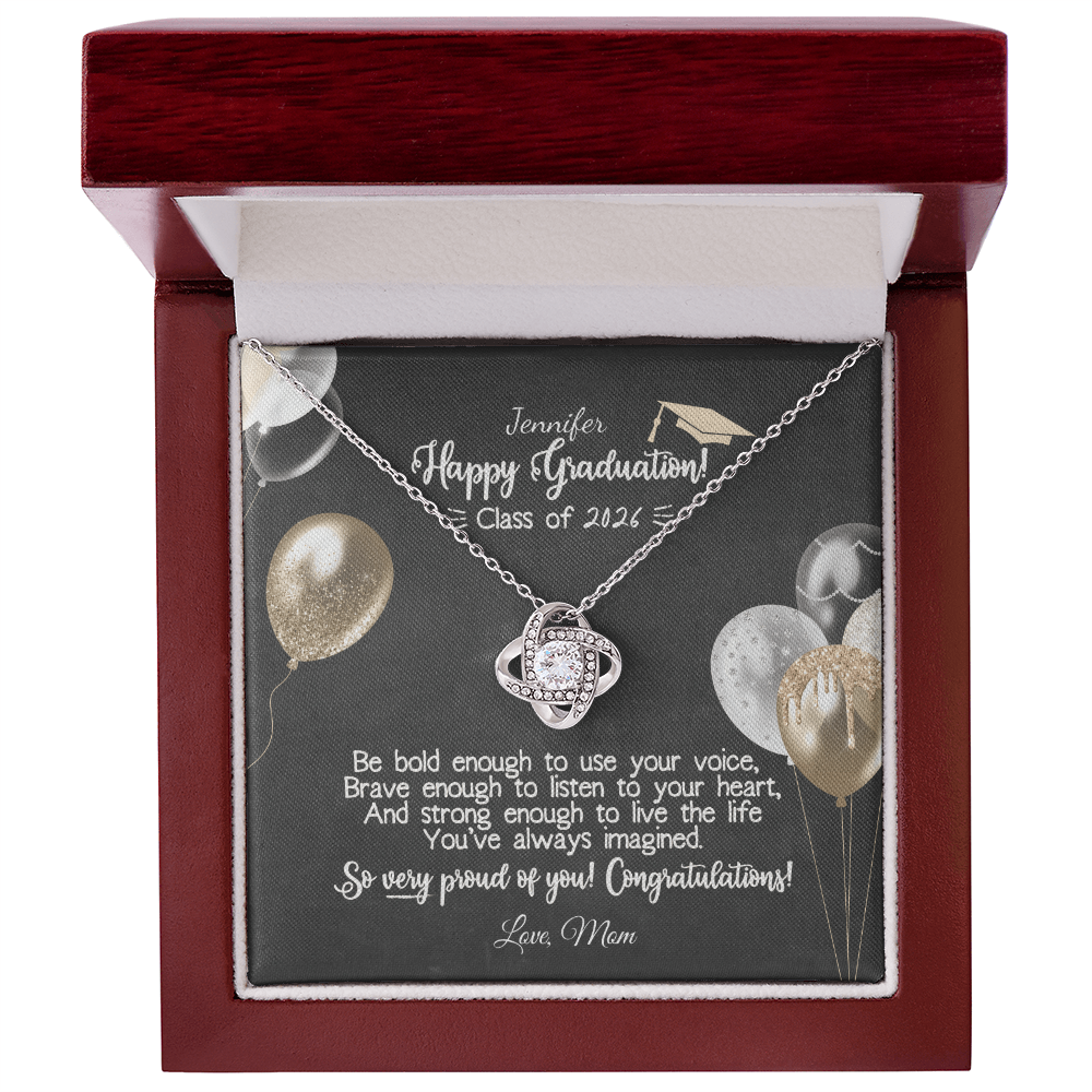 Happy Graduation - Love Knot Necklace | Class of 2026 Custom Name Gift | Proud of You Jewelry