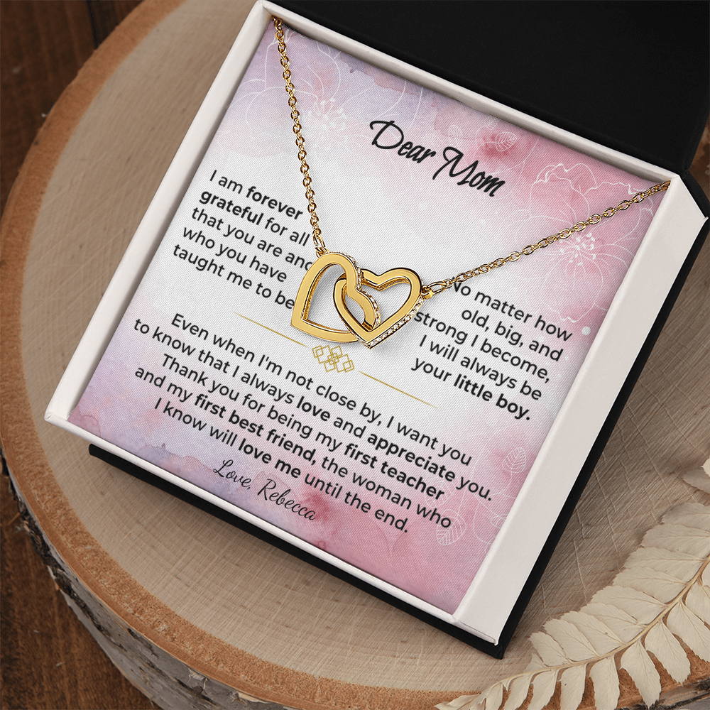 Dear Mom - 18k Yellow Gold Interlocked-Hearts Necklace Gift Set