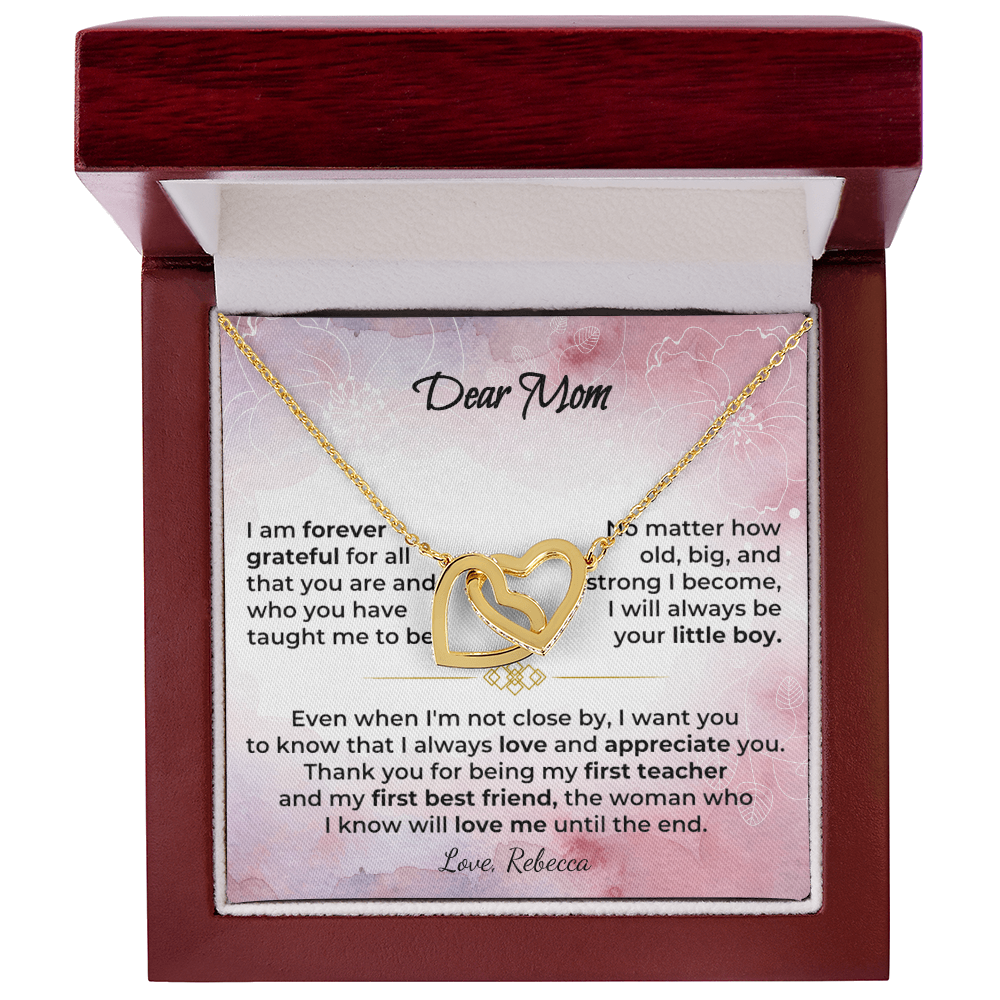 Dear Mom - 18k Yellow Gold Interlocked-Hearts Necklace Gift Set