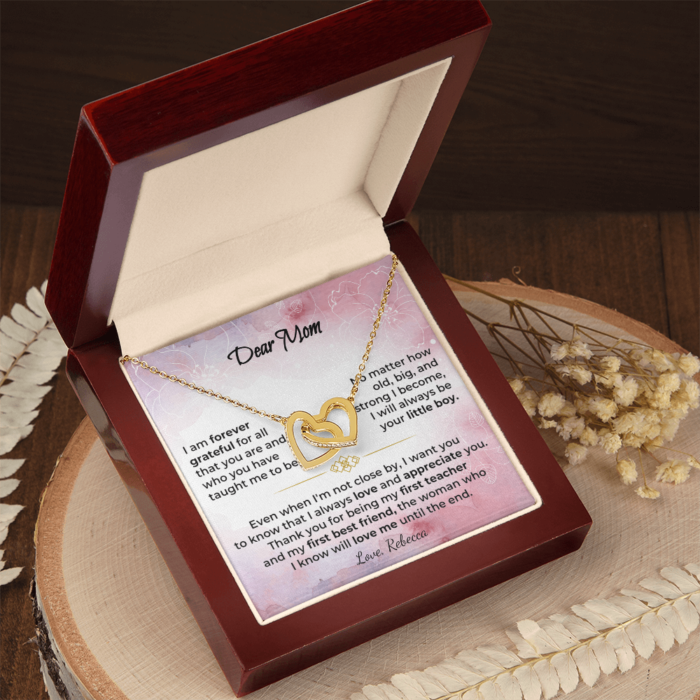 Dear Mom - 18k Yellow Gold Interlocked-Hearts Necklace Gift Set