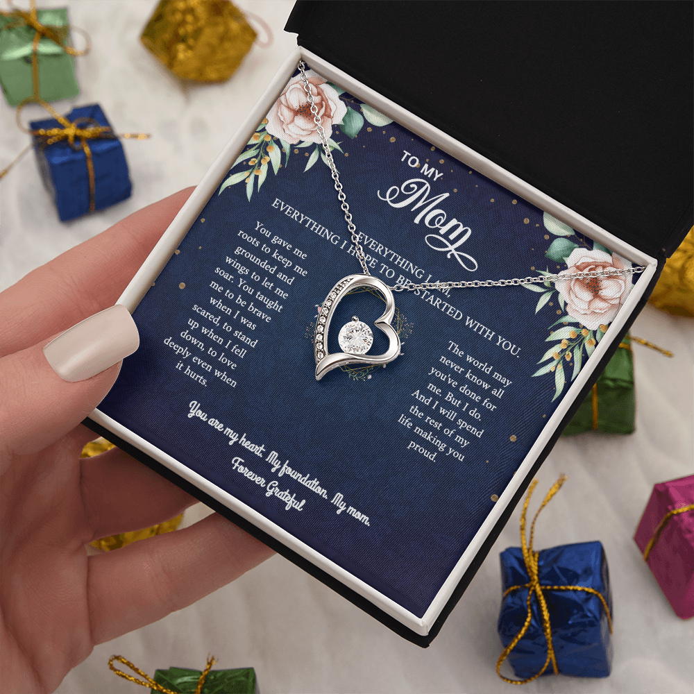 Mom Necklace Gift - 'Everything I Am Started With You'