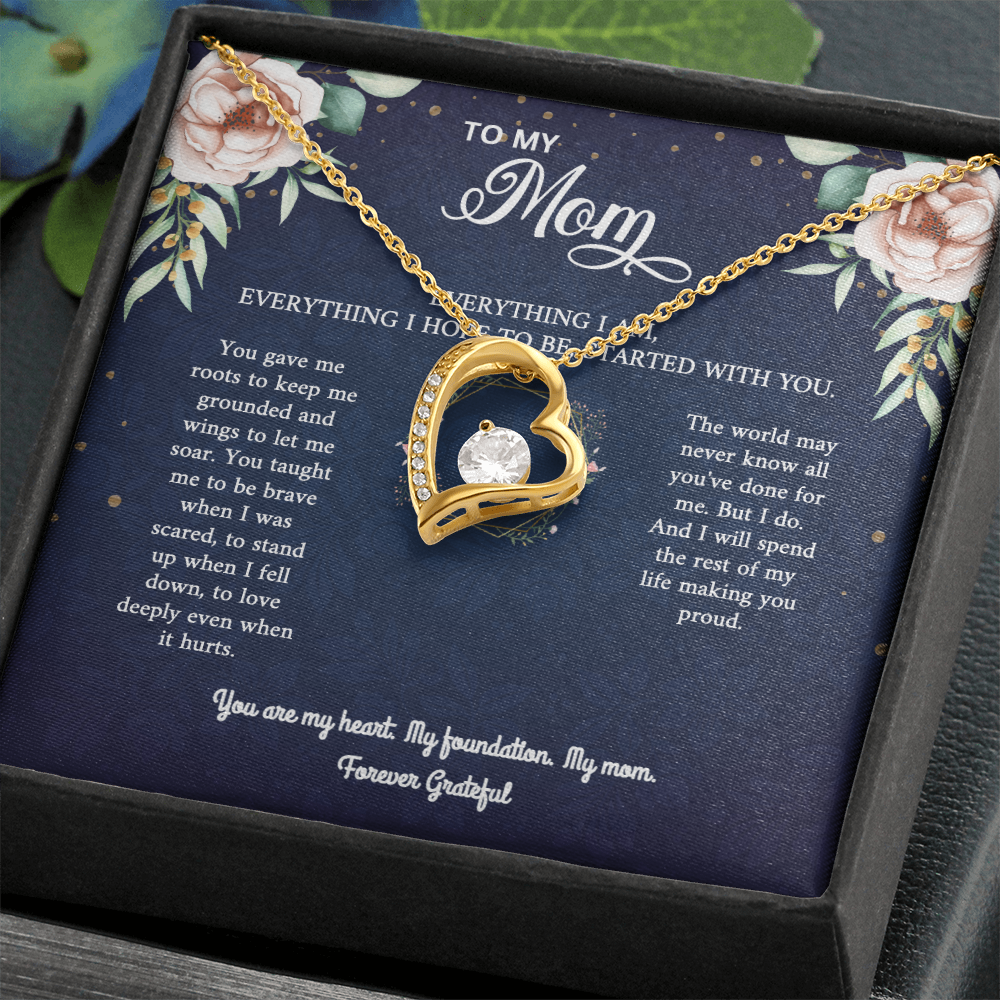Mom Necklace Gift - 'Everything I Am Started With You'