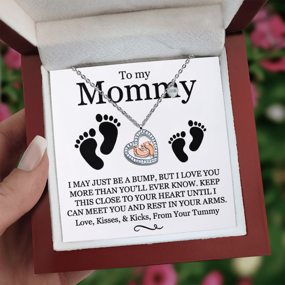 To My Mommy - Baby Feet Heart Pendant Necklace