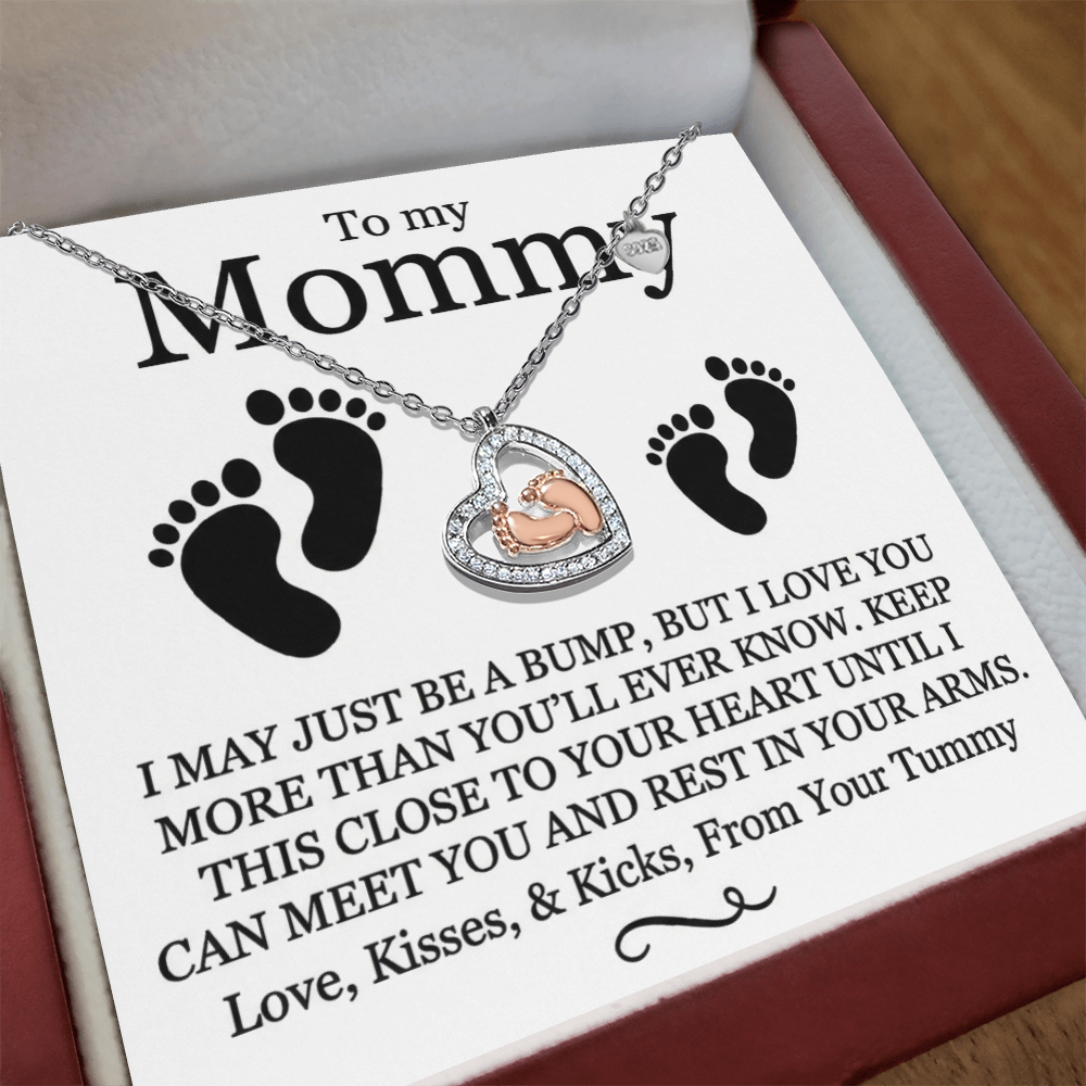 To My Mommy - Baby Feet Heart Pendant Necklace