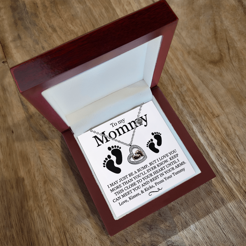 To My Mommy - Baby Feet Heart Pendant Necklace
