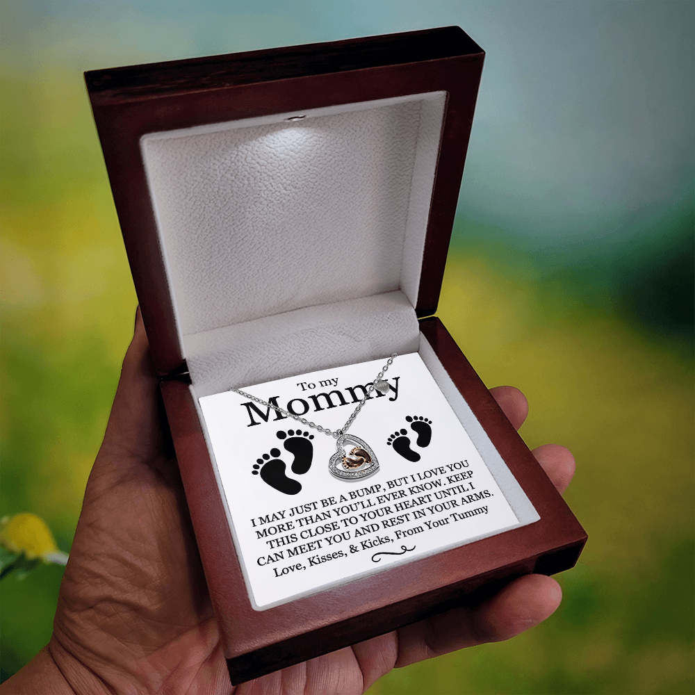 To My Mommy - Baby Feet Heart Pendant Necklace