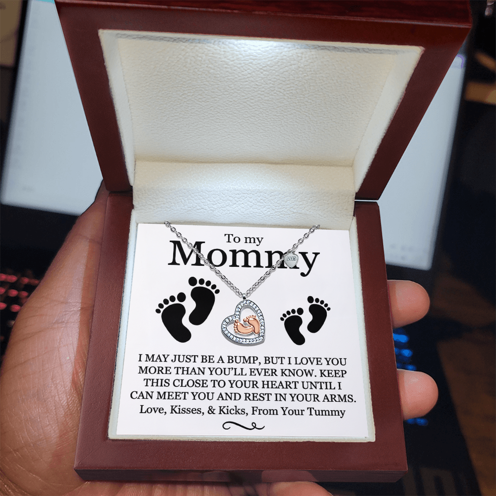 To My Mommy - Baby Feet Heart Pendant Necklace