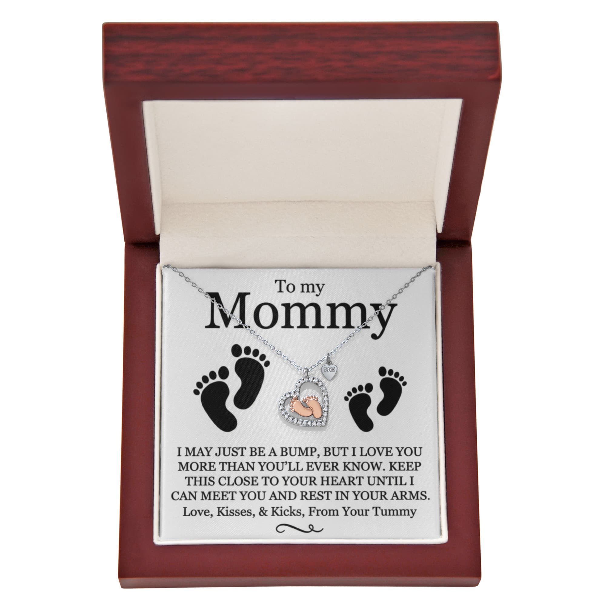 To My Mommy - Baby Feet Heart Pendant Necklace