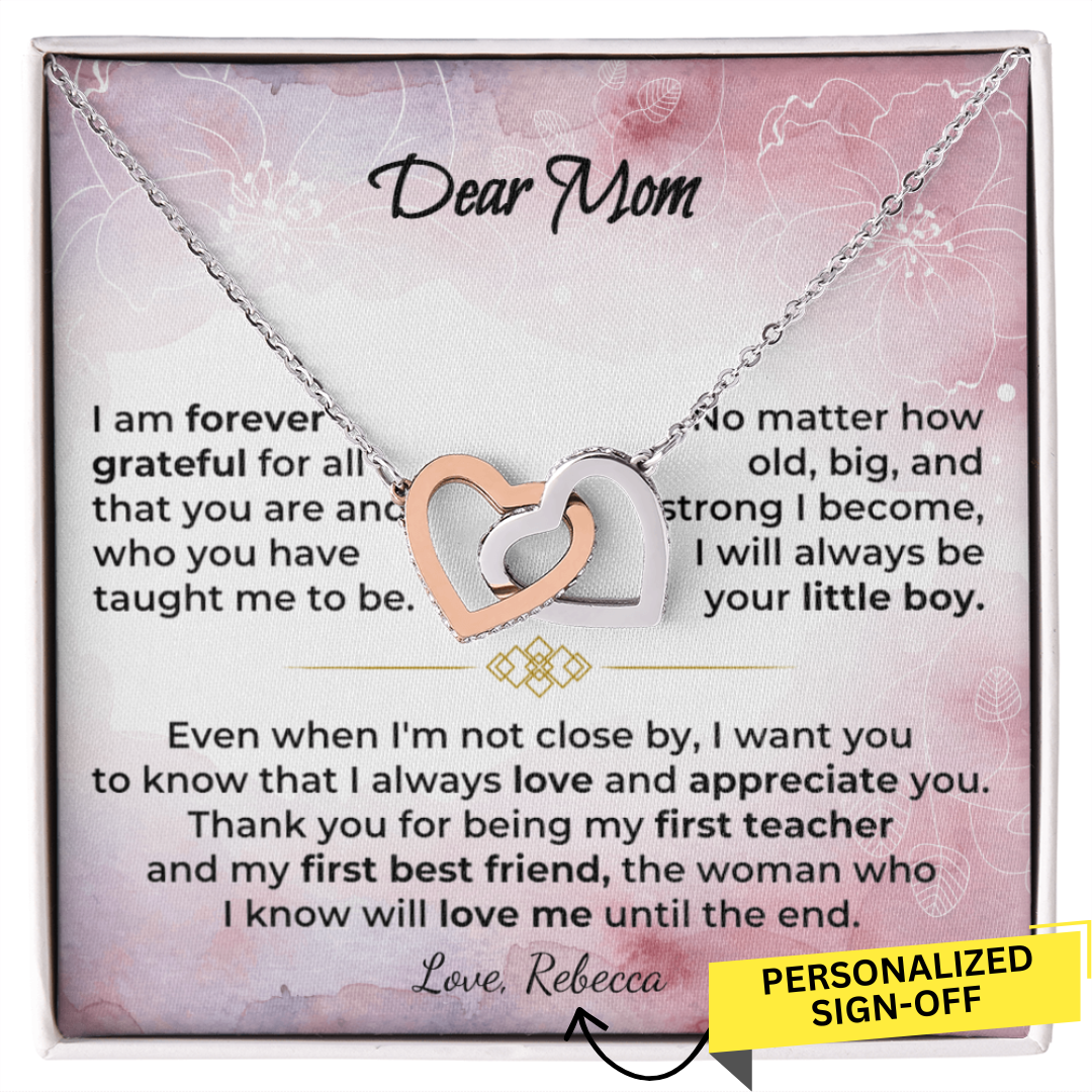 Dear Mom - 18k Yellow Gold Interlocked-Hearts Necklace Gift Set